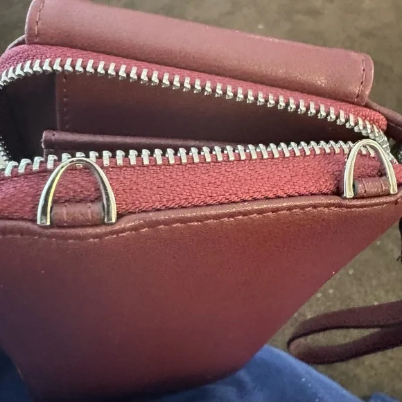 Burgundy Faux Leather Tassel Wristlet/Crossbody purse. - Picture 5 of 10